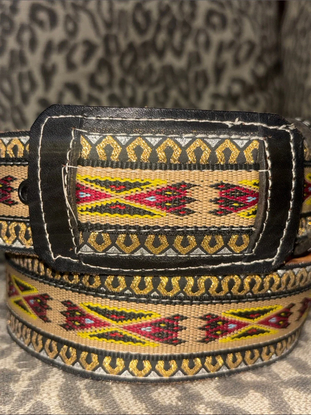 Vintage western belt metallic woven charro leather authentic cowboy belt 33”-40”